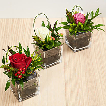 Online Set Of 3 Flower Vase Arrangements Gift Delivery In Uae Ferns N Petals